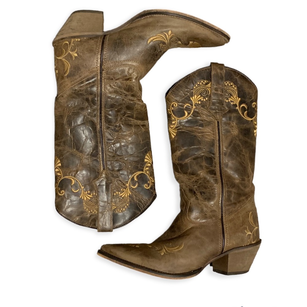 Abilene Boot Co. Brown and Gold Heeled Boots
